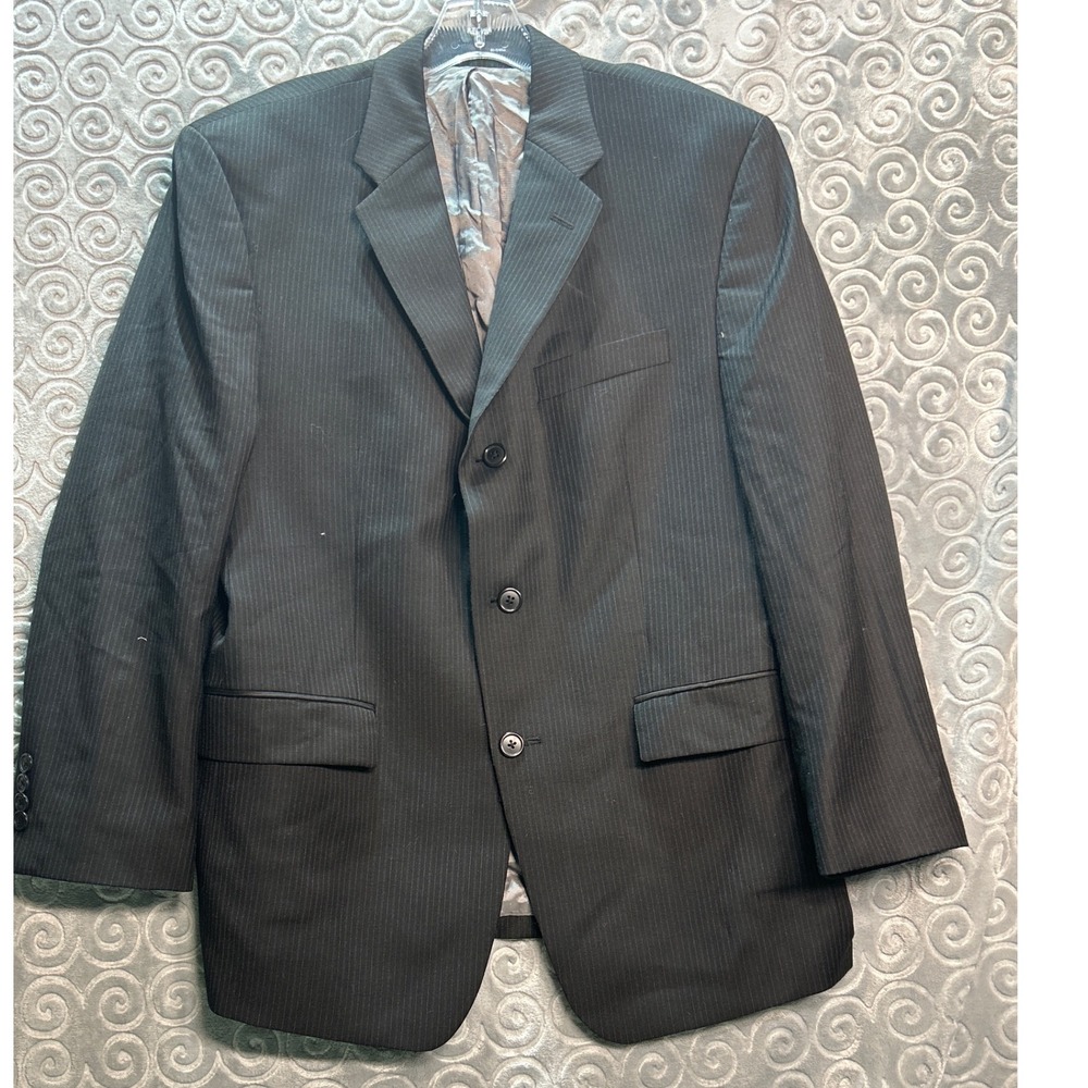 Calvin Klein Black Pinstripe 100% Wool‎ Blazer Jacket - Men's 40S